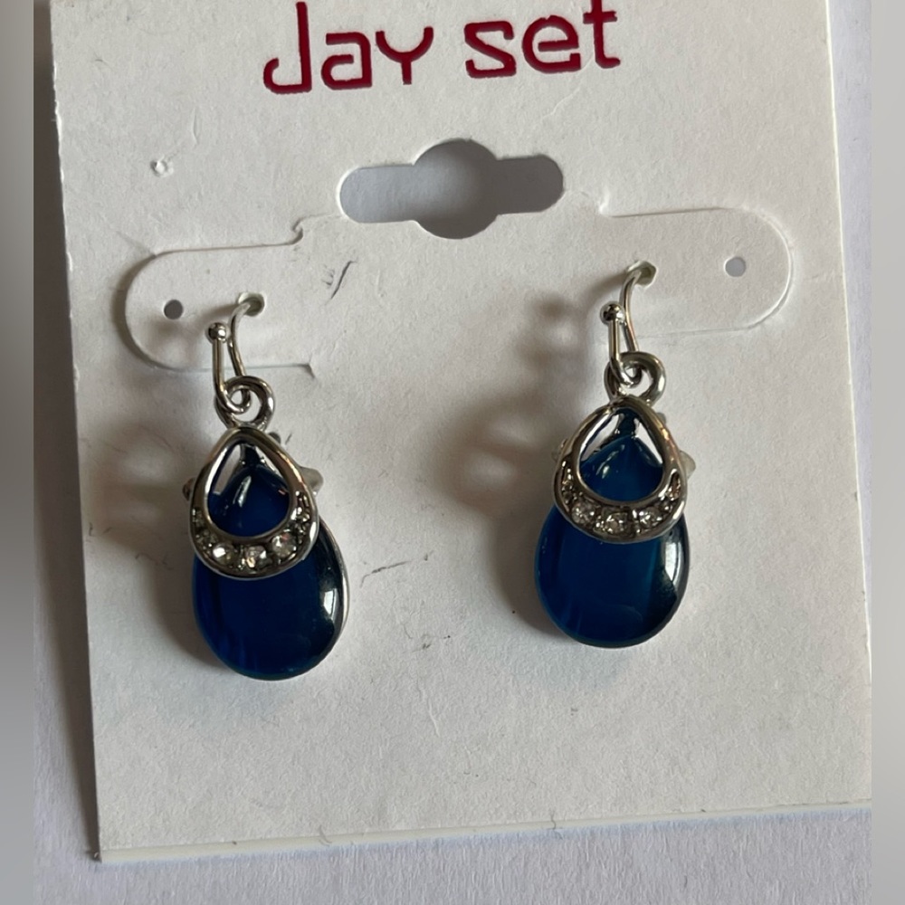 Jay Set Silver Toned Faux Blue Stone Drop Earrings